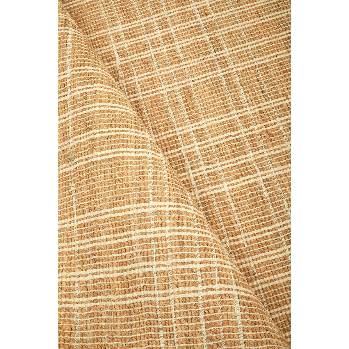 Darren Palmer Plaid Sandstone Runner Rug featuring plaid in sandstone, cream and ivory on beige, hand-loomed wool