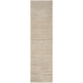 Darren Palmer Raking Linen Runner Rug featuring geometric pattern in beige, cream and taupe on white, machine-made linen