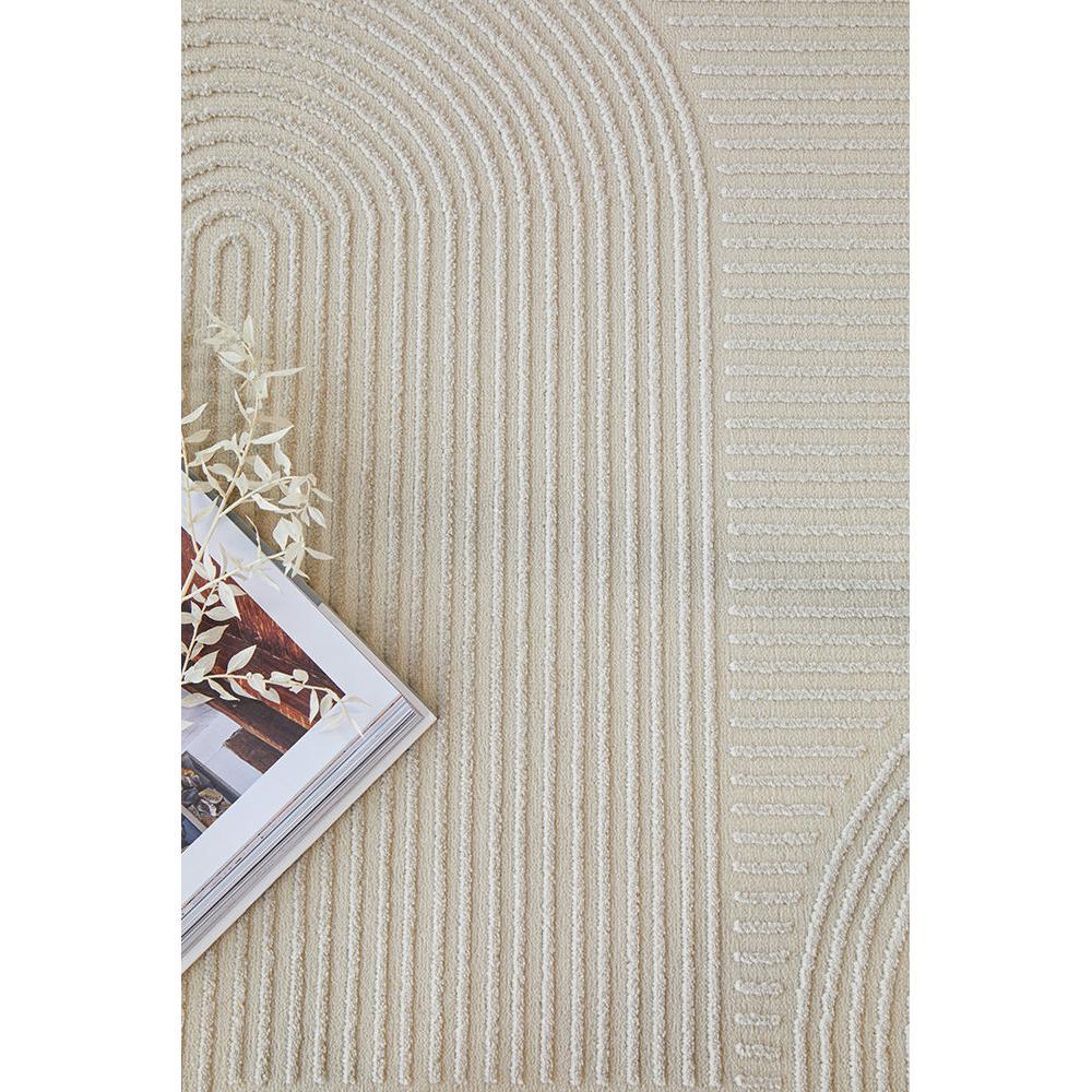 Darren Palmer Raking Linen Runner Rug featuring arched rib pattern in cream, beige and taupe on ivory, tufted linen