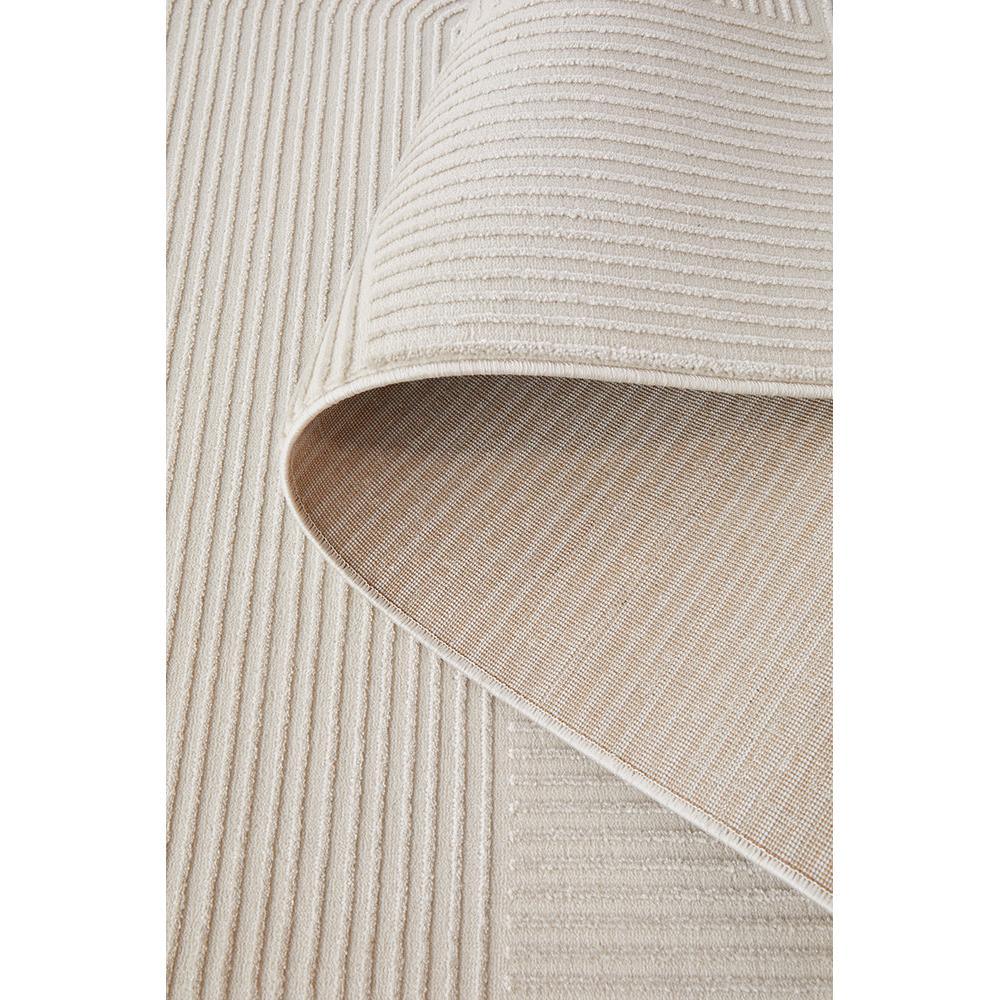 Darren Palmer Raking Linen Runner Rug featuring ribbed stripe in cream and beige on white background, machine-made linen
