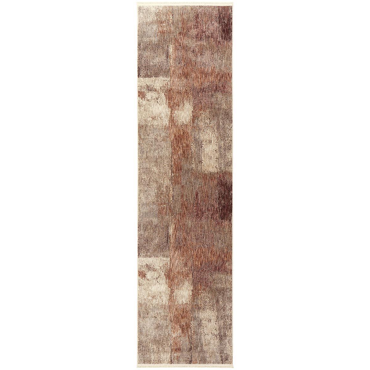 Darren Palmer Sierra Dusk Rug featuring abstract pattern in cream, taupe, rust on ivory background, tufted wool
