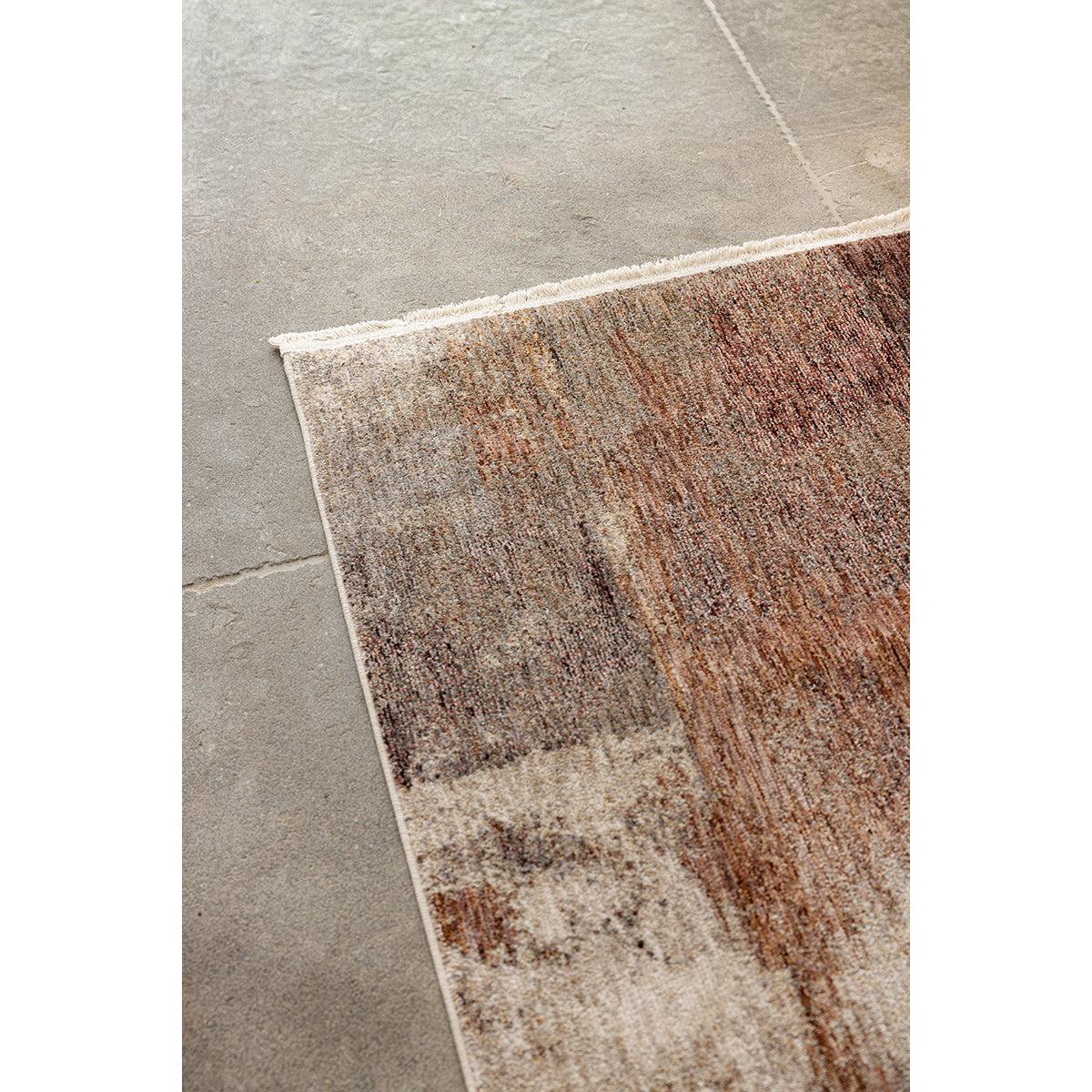 Darren Palmer Sierra Dusk Runner Rug featuring distressed vintage pattern in rust, taupe and cream on beige, tufted wool