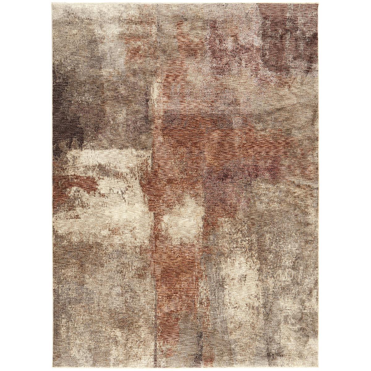Darren Palmer Sierra Dusk Rug featuring abstract mottled pattern in rust, taupe, cream on ivory, hand-tufted wool
