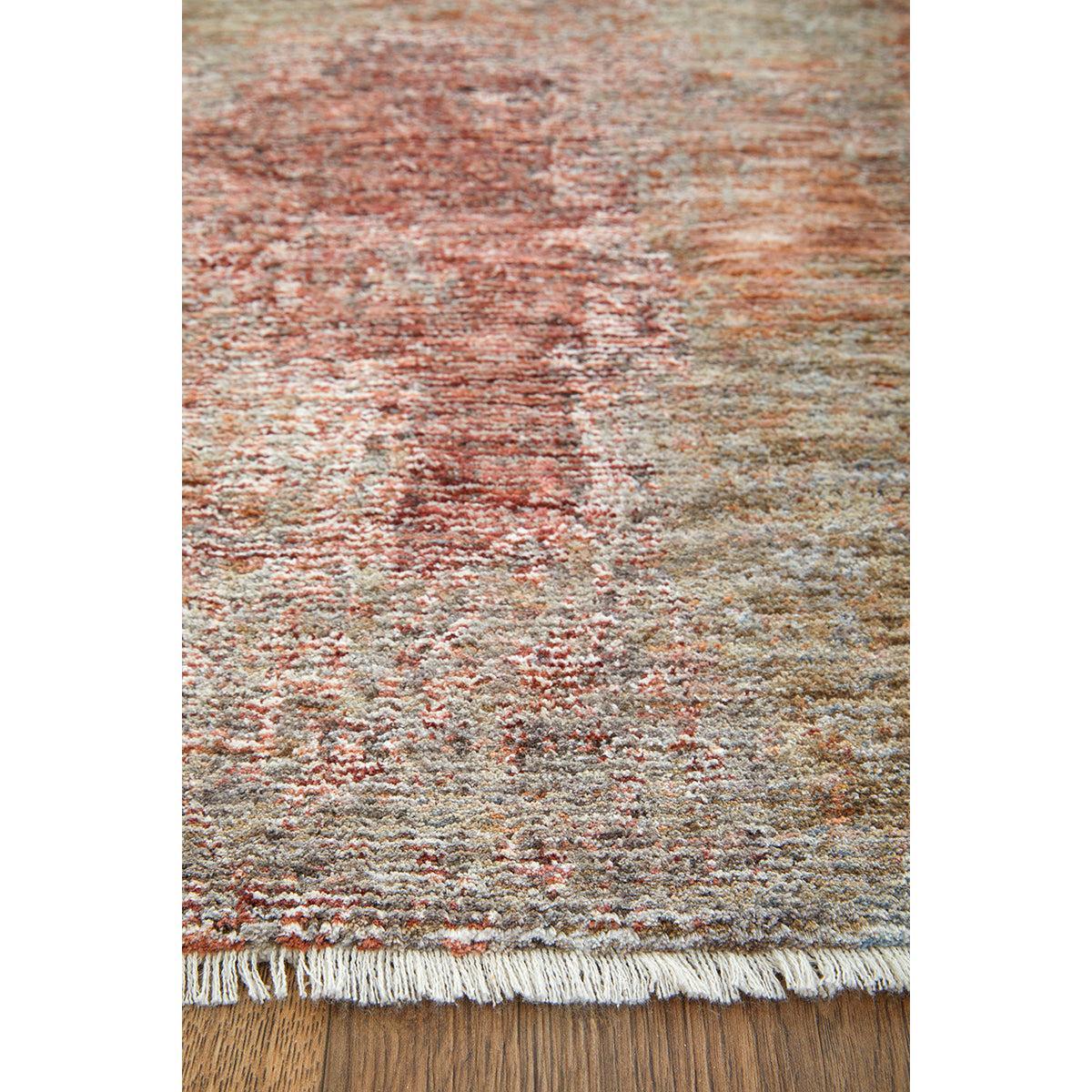Darren Palmer Sierra Dusk Rug featuring abstract pattern in rust, taupe and cream on cream background, tufted wool
