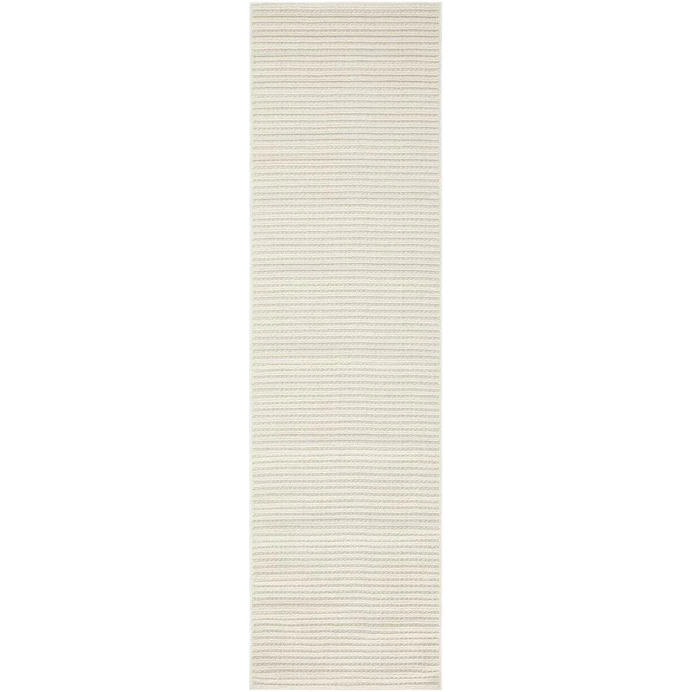 Darren Palmer Sandridge Cream Indoor/Outdoor Rug striped textured runner in cream, ivory and beige on white loomed PP