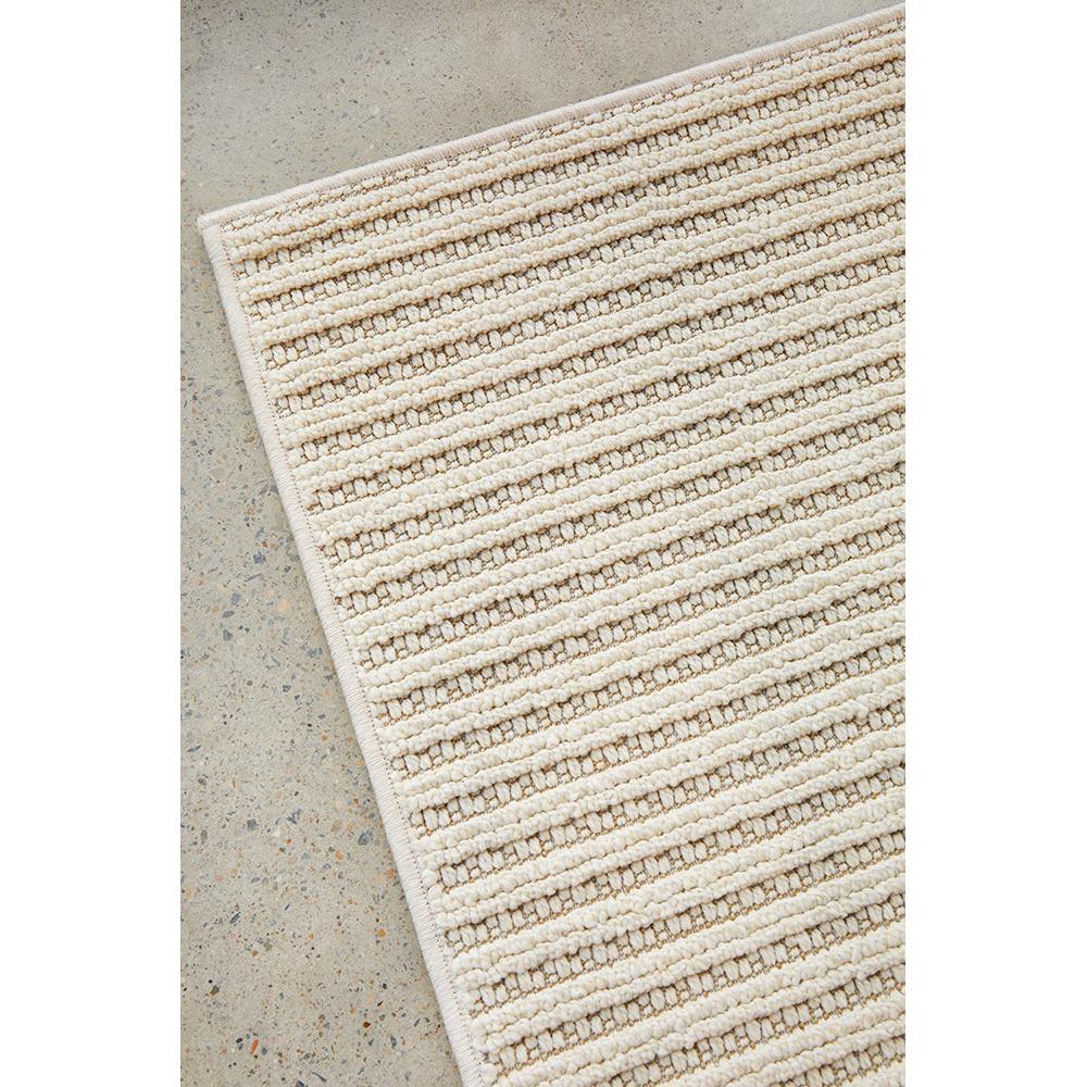Darren Palmer Sandridge Rug featuring striped textured pattern in cream and ivory on beige, machine-made polypropylene