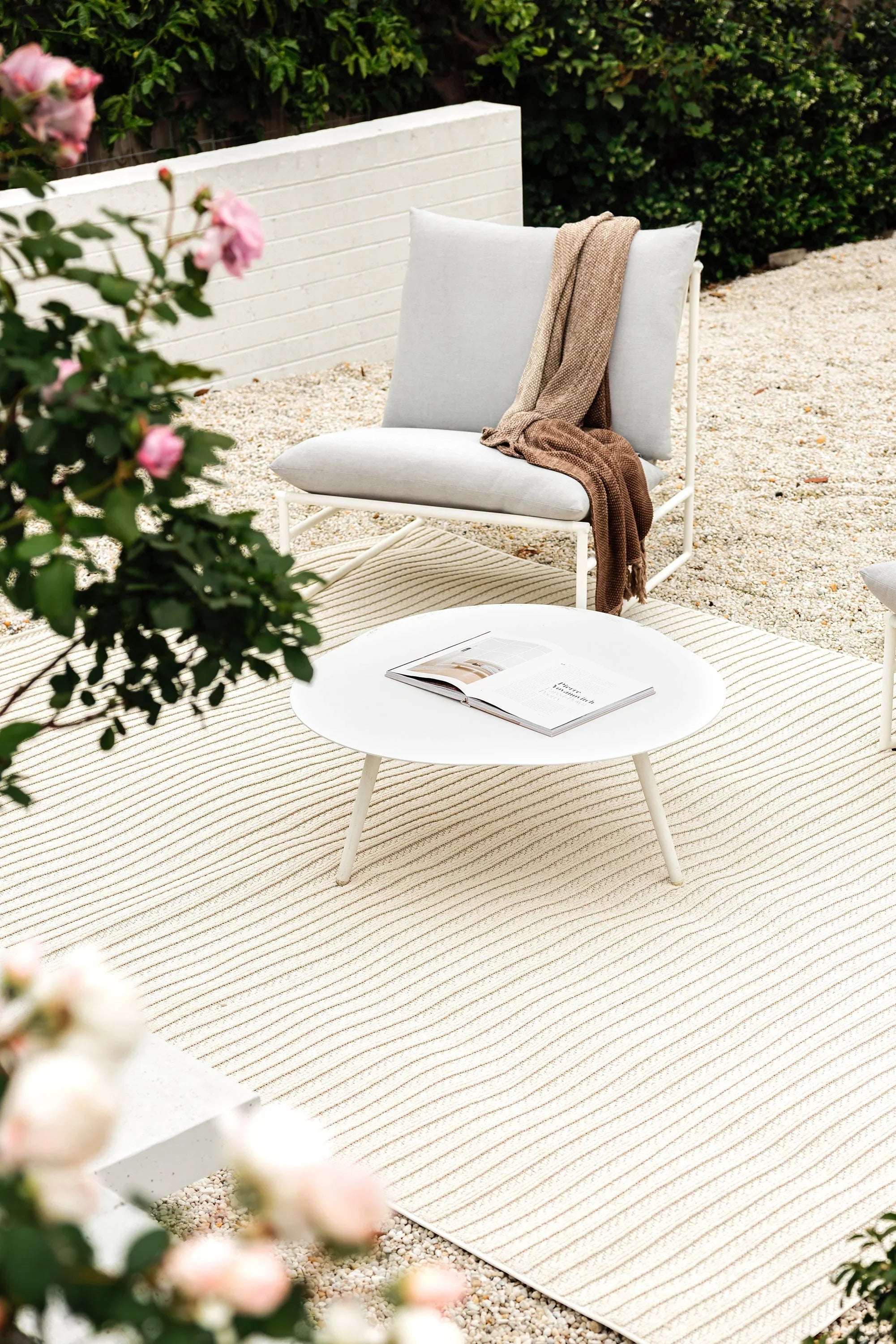 Darren Palmer Sandridge Cream Indoor/Outdoor Rug featuring striped pattern in cream taupe on beige, powerloomed PP