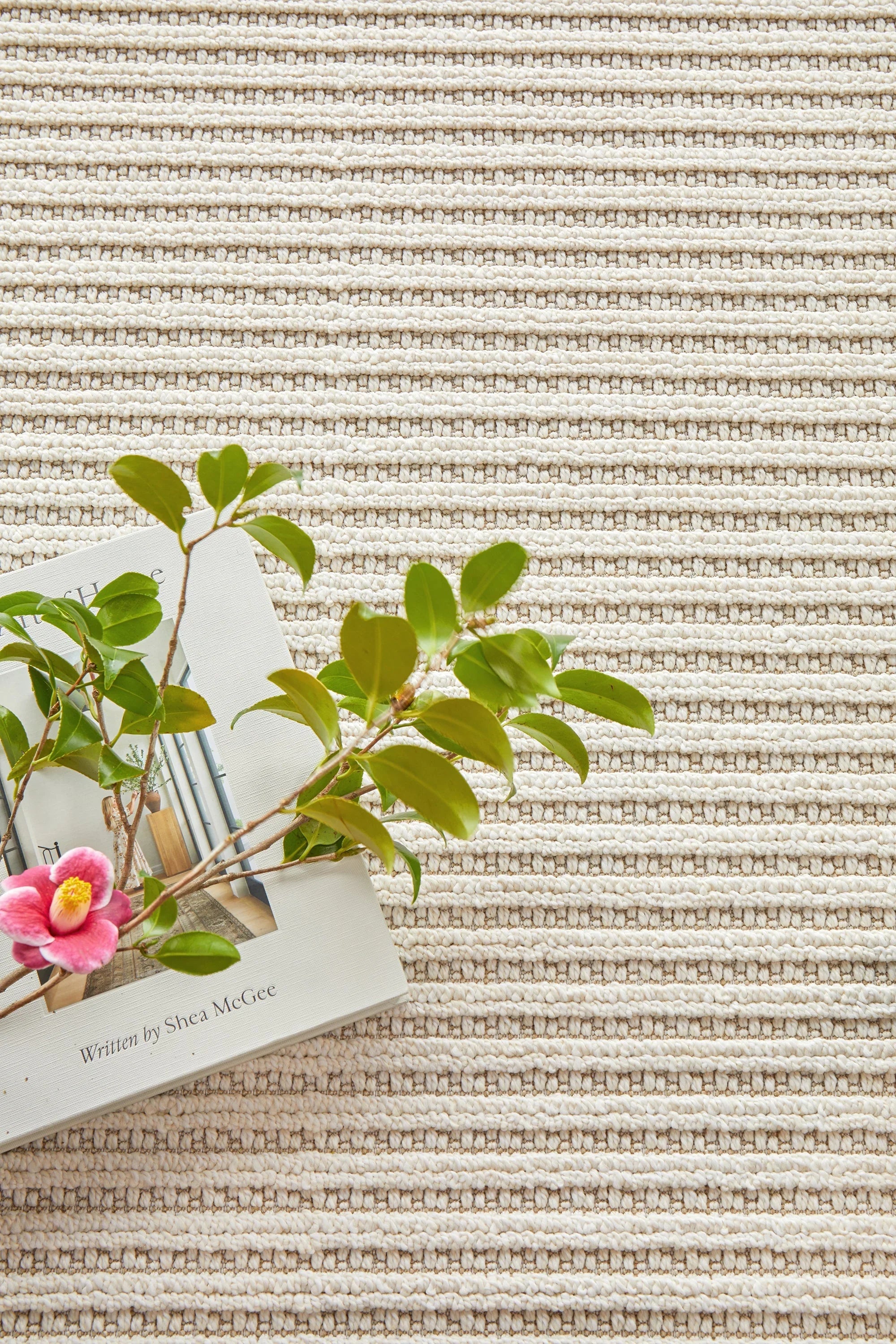 Darren Palmer Sandridge Rug featuring striped weave in cream and beige with taupe on ivory, machine-woven polypropylene