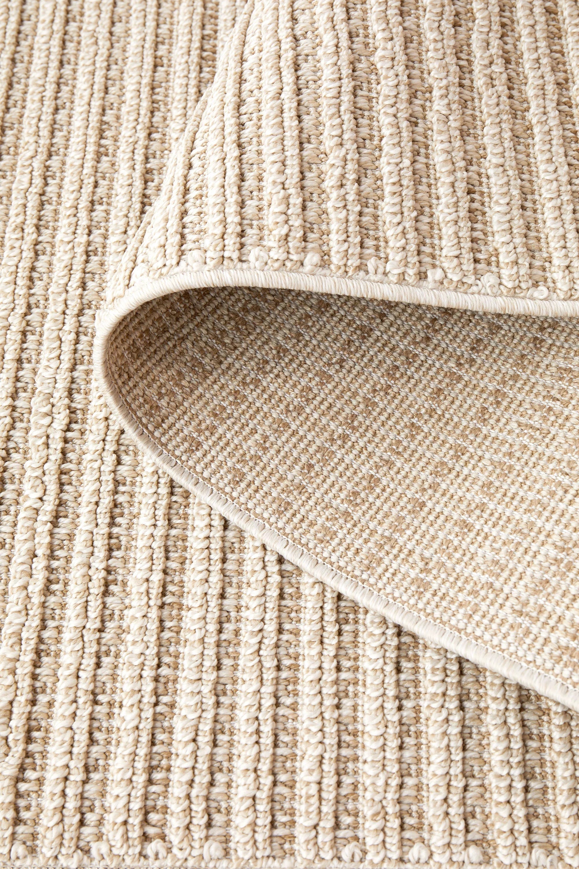Darren Palmer Sandridge Taupe Indoor/Outdoor Rug with ribbed loop pattern in taupe/cream on beige, tufted polypropylene