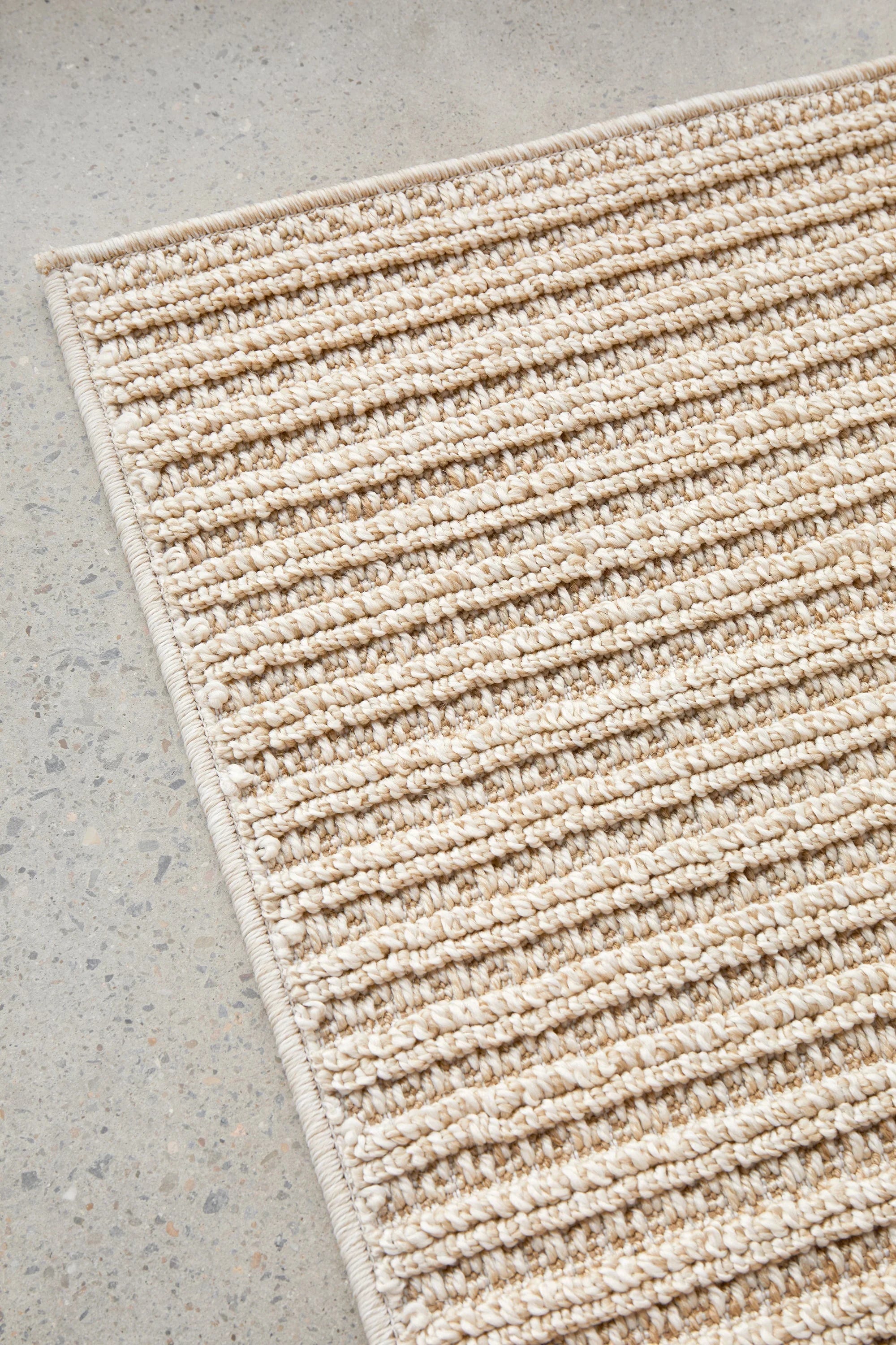 Darren Palmer Sandridge Taupe Rug featuring striped boucle in taupe, cream and ivory on light grey woven polypropylene