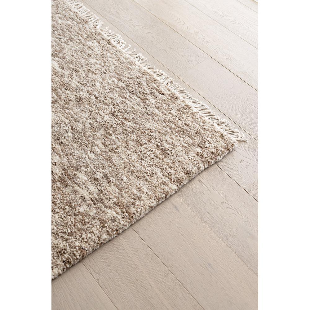 Darren Palmer Travertine Brown Rug featuring shag texture in cream, beige & taupe on pale oak floor, hand-tufted wool