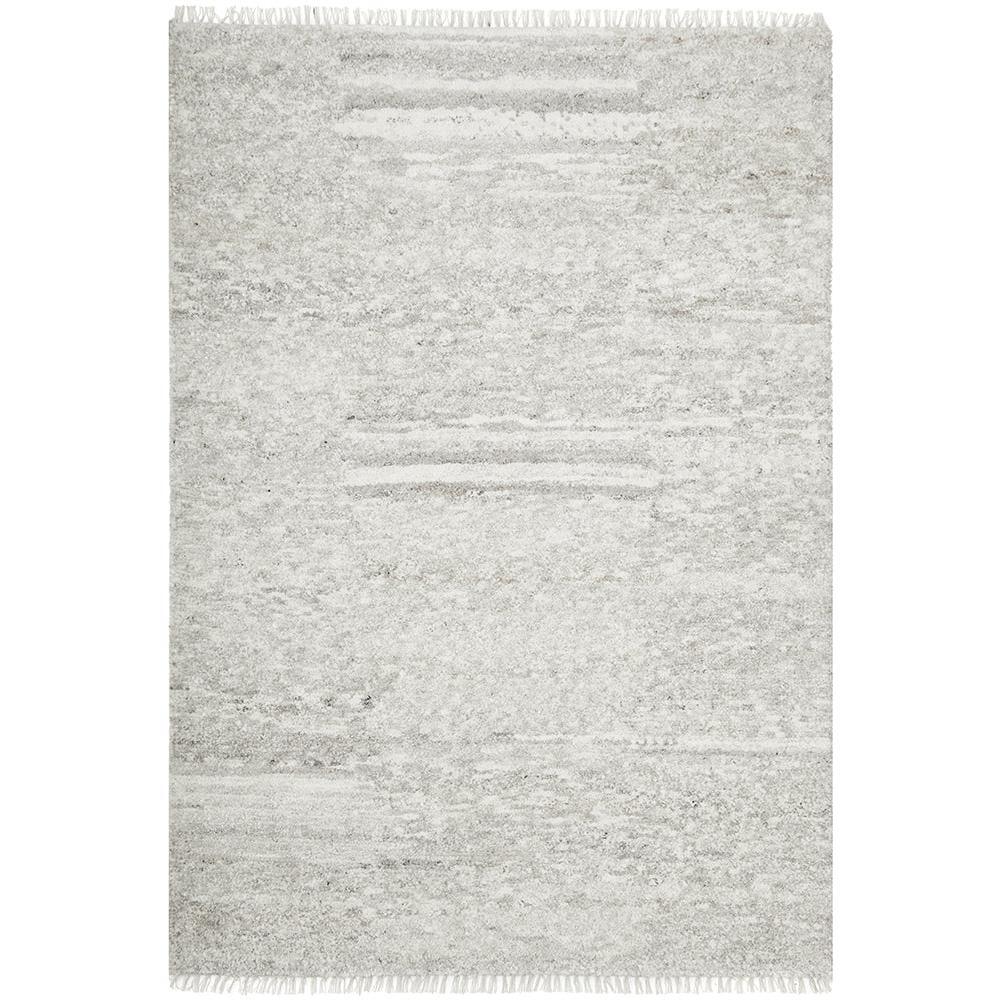 Darren Palmer Travertine Silver Rug featuring distressed pattern in silver-grey and ivory on white, tufted wool