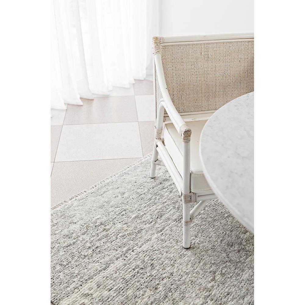Darren Palmer Travertine Silver Rug featuring textured weave in travertine silver and ivory on cream background