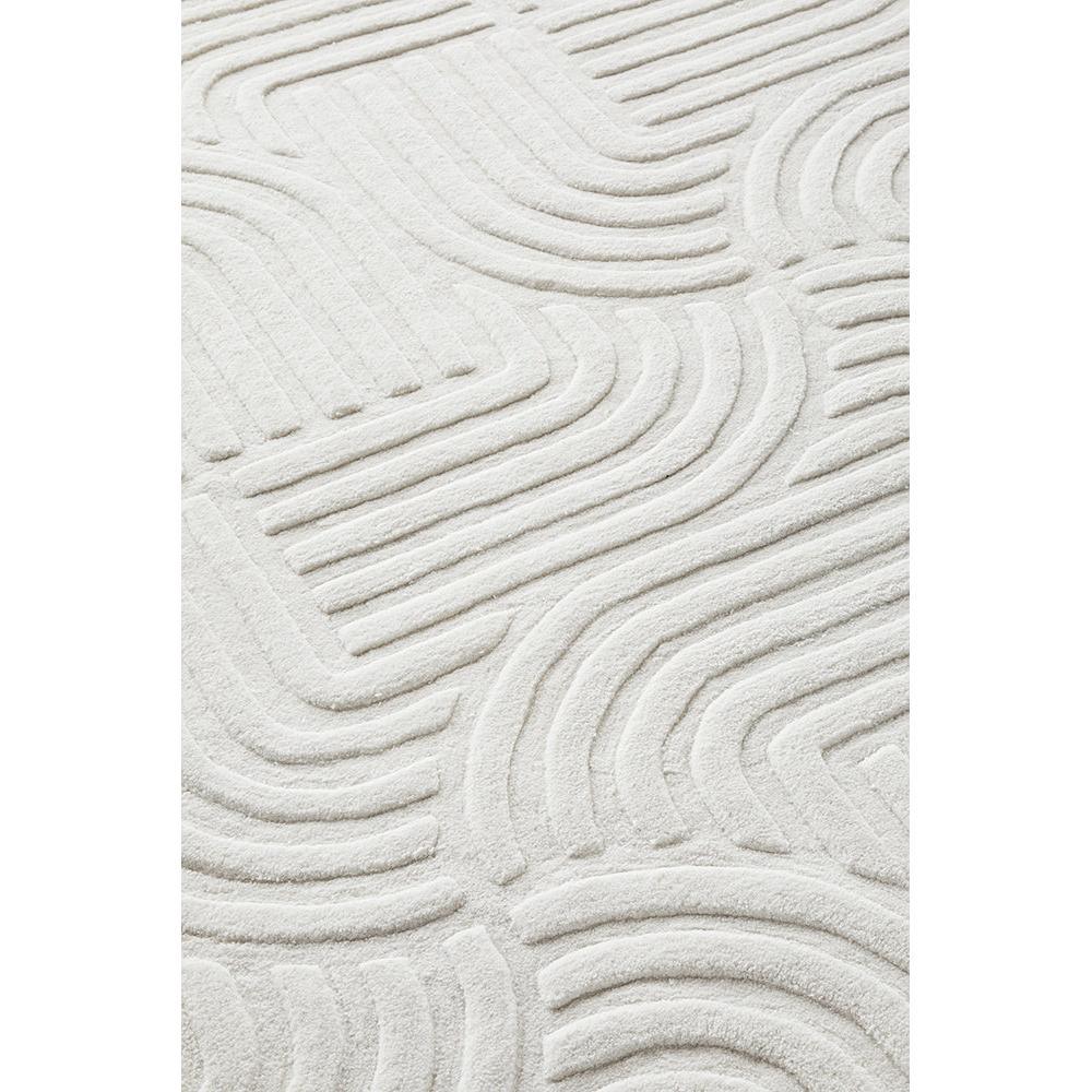 Darren Palmer Zen White Rug featuring calming curves pattern in ivory, cream and off-white on white background, hand-tufted wool
