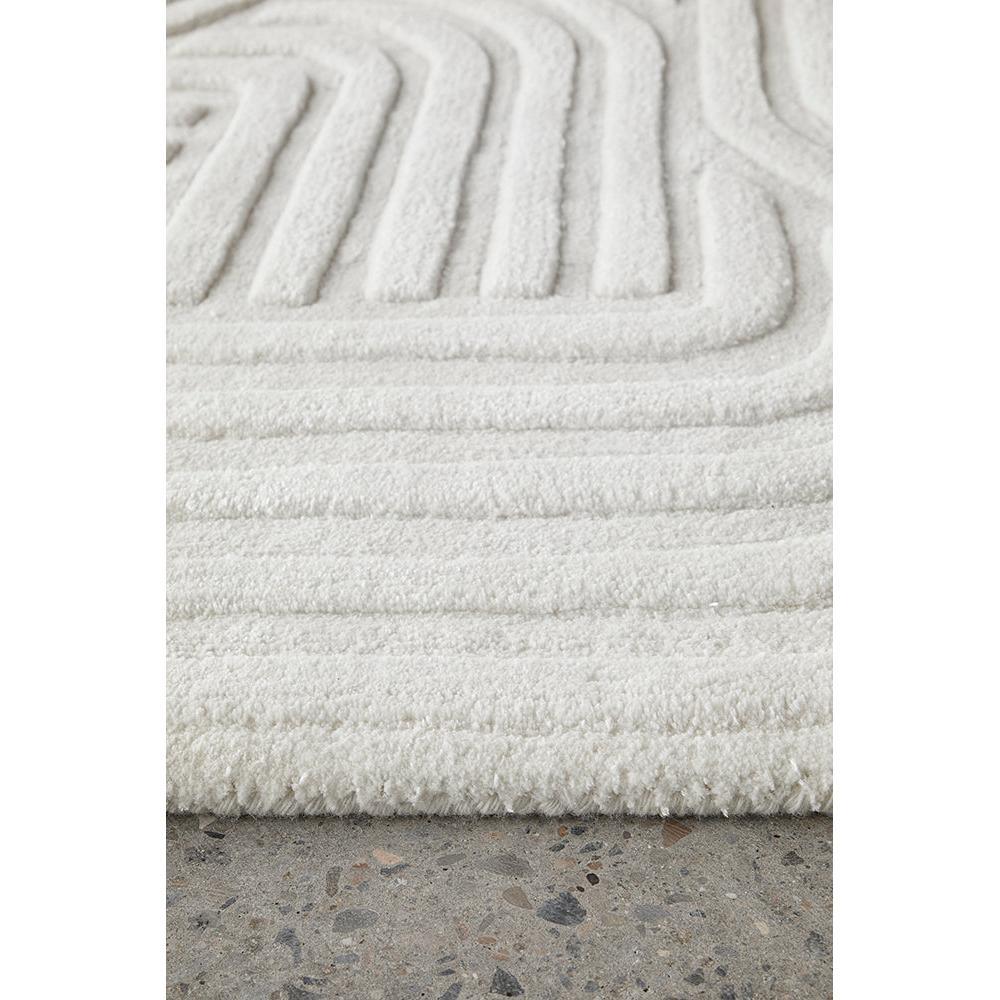 Darren Palmer Zen White Rug featuring curves in cream and white on grey base, construction unknown, material unknown