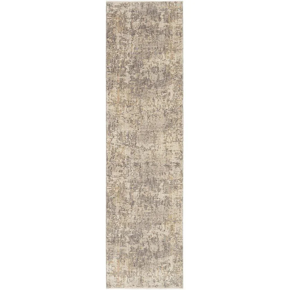 Emma Blomfield Haze Slate Rug with abstract pattern in beige, taupe, slate grey on white background, hand-tufted wool