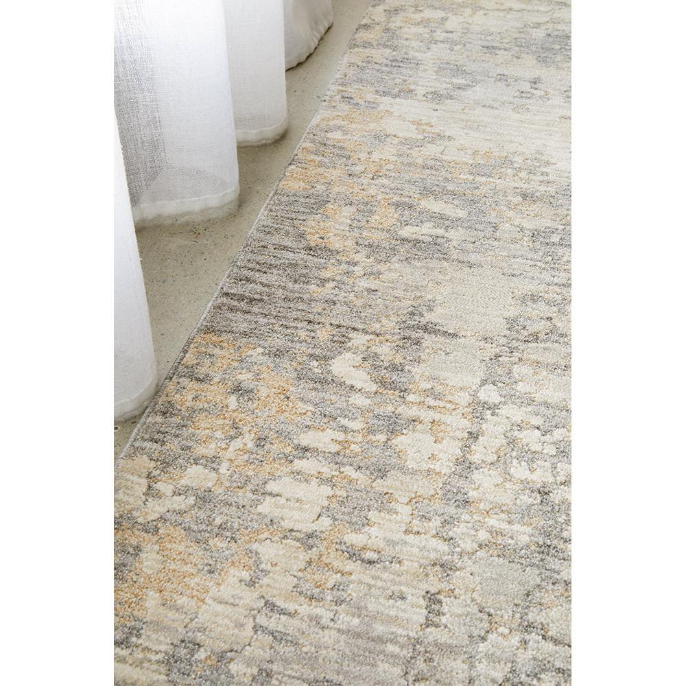 Emma Blomfield Haze Slate Runner Rug abstract pattern in slate grey and cream on ivory, machine-made polypropylene