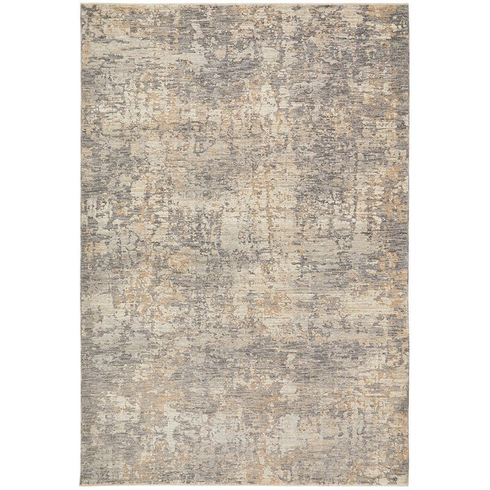 Emma Blomfield Haze Slate Rug with abstract pattern in slate grey, taupe, beige and cream on white bg, tufted wool