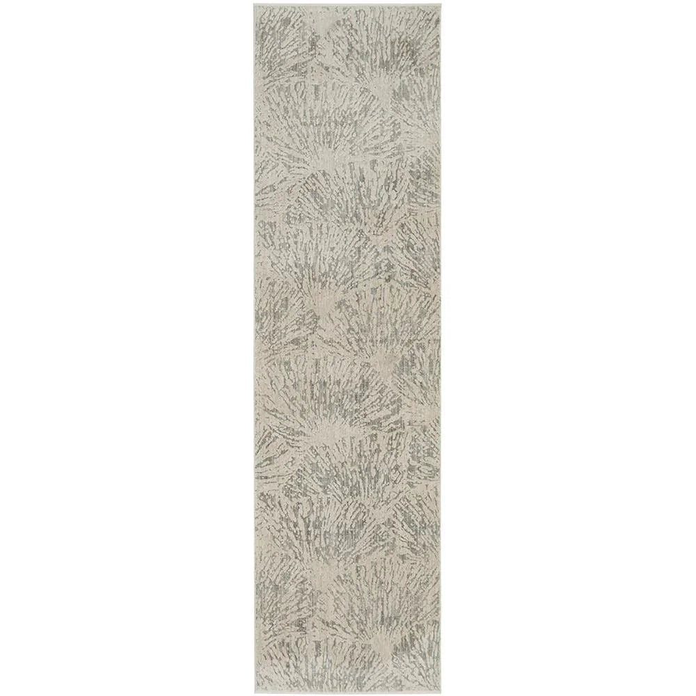 Emma Blomfield Plume Frost Rug featuring plume pattern in cream, grey and taupe on ivory background, hand-tufted wool
