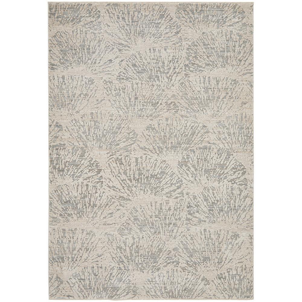 Emma Blomfield Plume Frost Rug featuring plume pattern in blue-grey and cream on ivory background, hand-tufted wool