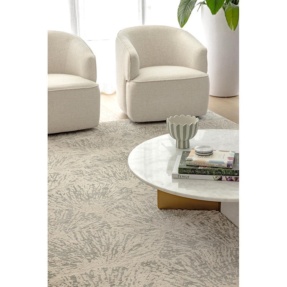 Emma Blomfield Plume Frost Rug featuring plume pattern in cream, taupe and grey on ivory background, hand-tufted wool