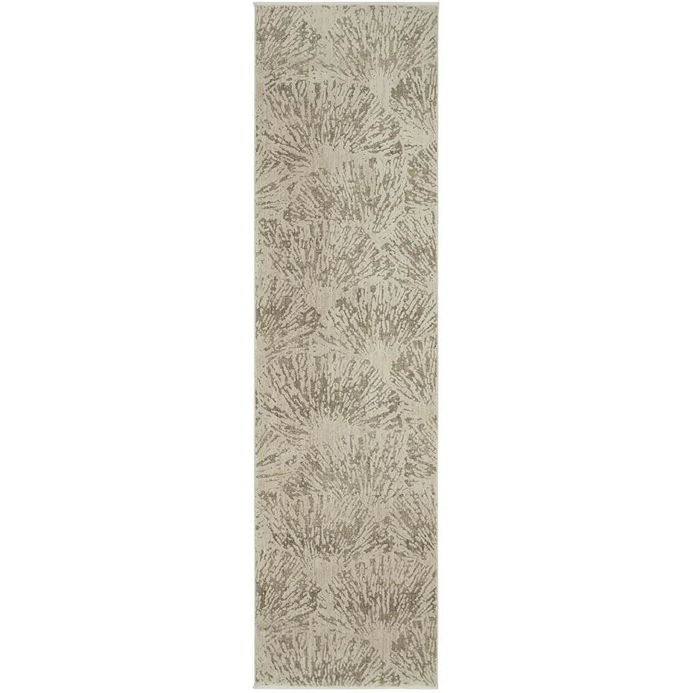Emma Blomfield Plume Rug featuring organic plume pattern in beige, taupe and cream on light beige background, hand-tufted wool