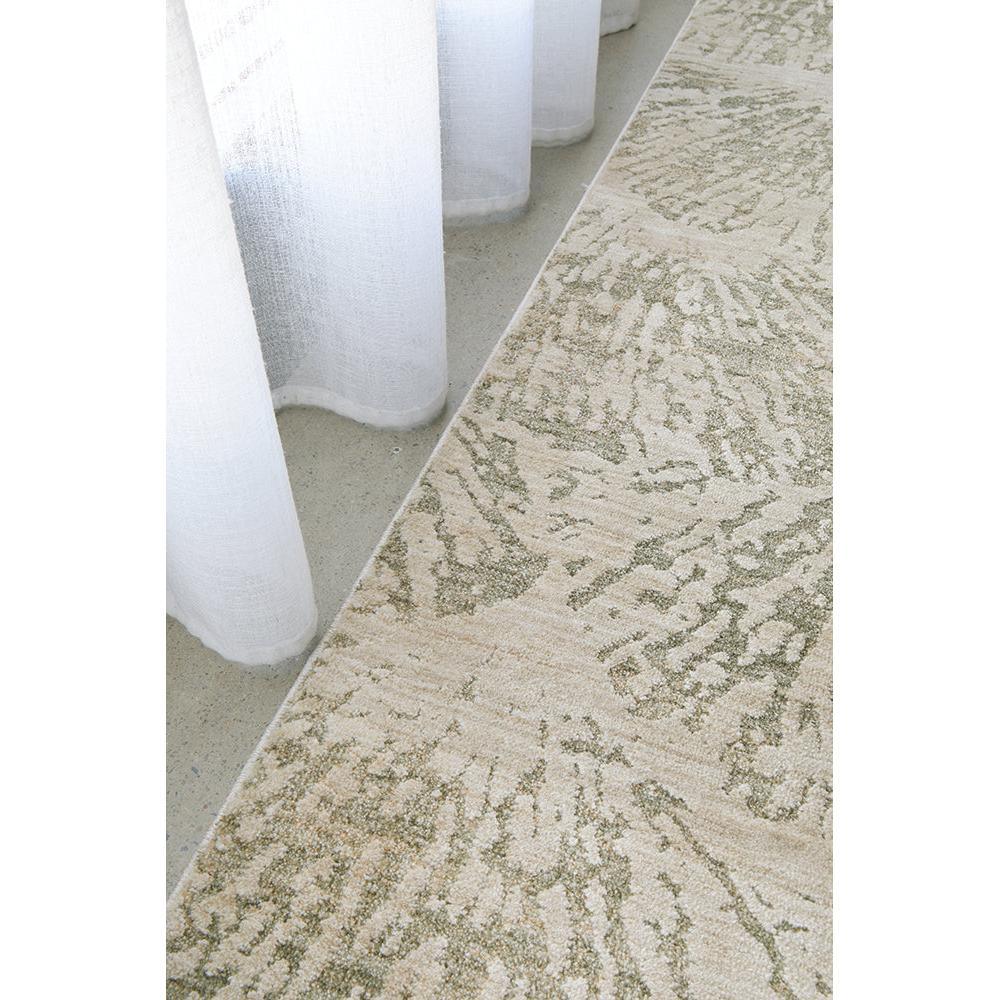 Emma Blomfield Plume Moss Runner Rug featuring organic pattern in sage green, beige and cream on ivory, hand-tufted wool