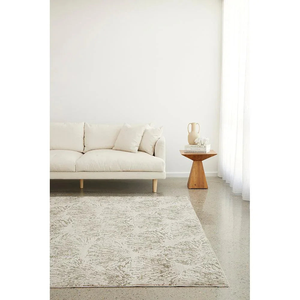 Emma Blomfield Plume Moss Rug featuring plume pattern in cream, taupe and ivory on ivory background, hand-tufted wool