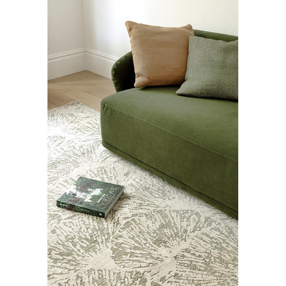 Emma Blomfield Plume Moss Rug featuring organic plume pattern in cream and pale grey on ivory background, tufted wool
