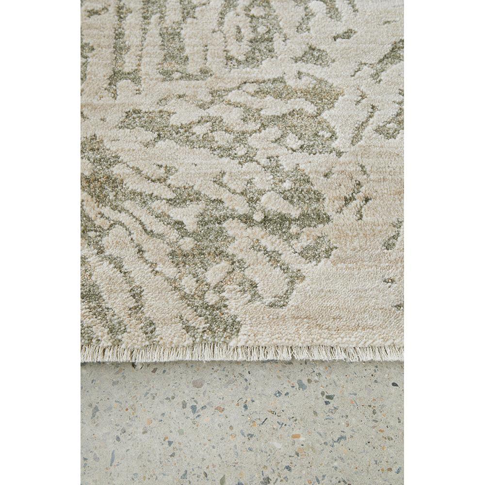 Emma Blomfield Plume Moss Rug featuring abstract pattern in moss green, sage and cream on ivory background, tufted wool