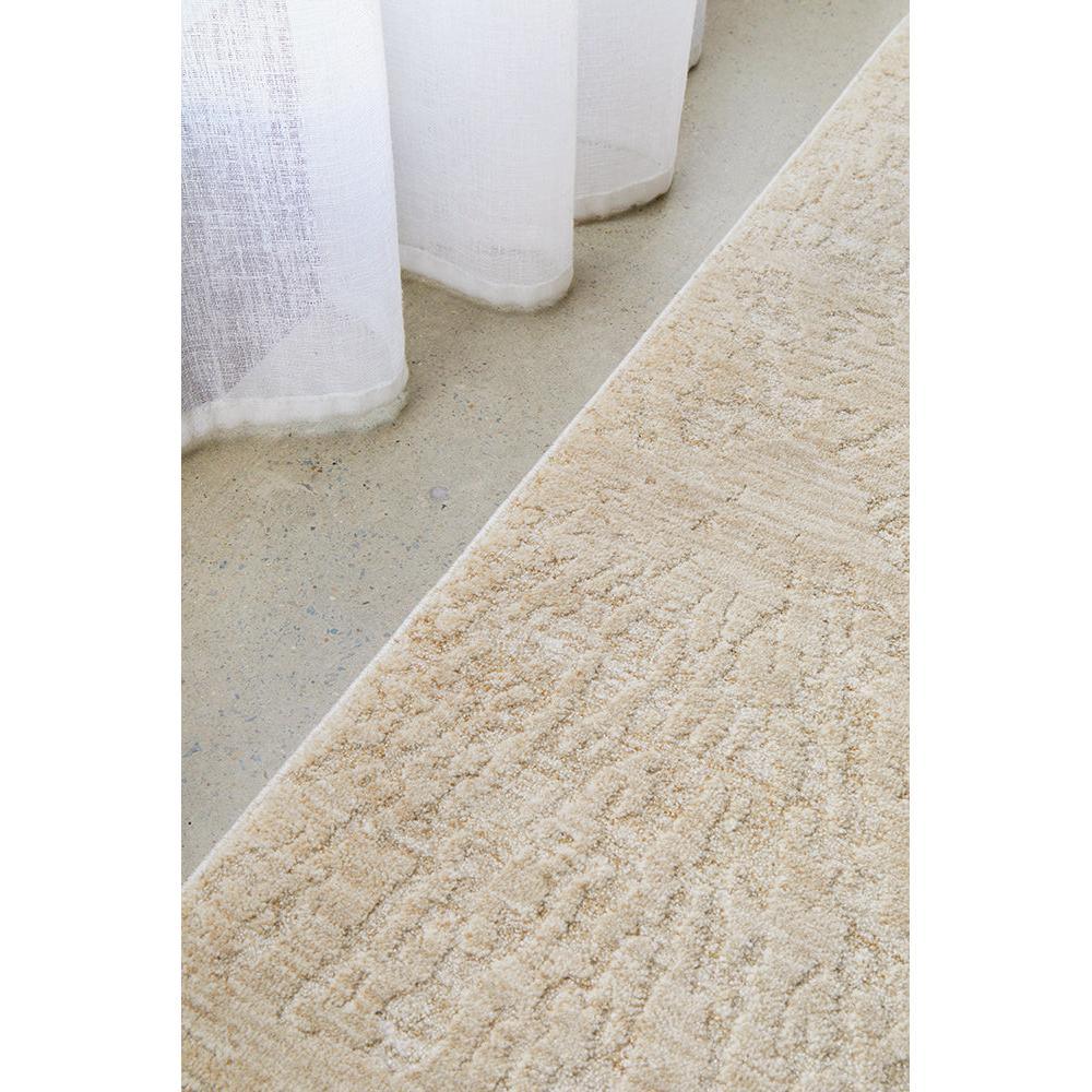 Emma Blomfield Plume Oat Runner Rug featuring textured pattern in oat, cream and taupe on grey floor, tufted wool