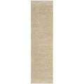 Emma Blomfield Rogue Linen Runner Rug featuring textured design in beige, sand and cream on white background, woven linen