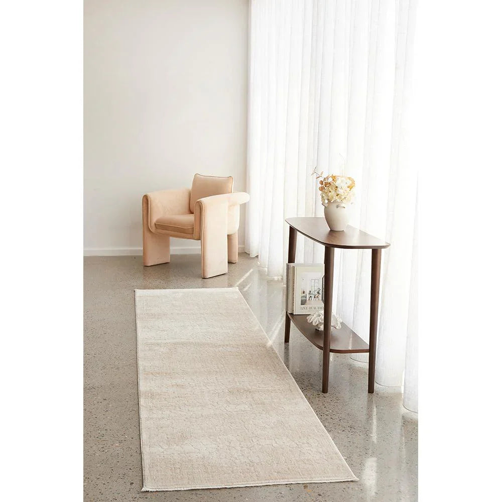 Emma Blomfield Rogue Linen Runner Rug featuring linen texture in ivory, cream and beige on ivory base, handmade linen
