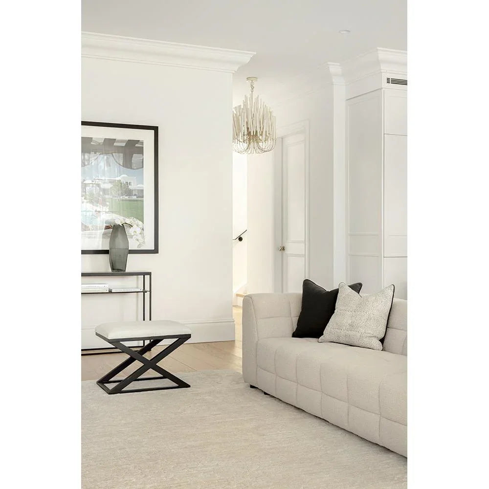 Emma Blomfield Rogue Linen Rug featuring linen-textured pattern in linen, ivory and cream on ivory background, handwoven linen