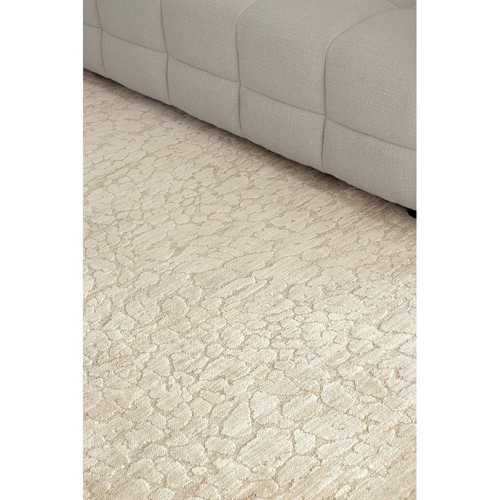 Emma Blomfield Rogue Linen Rug featuring crackle pattern in cream, beige and taupe on ivory background, woven linen