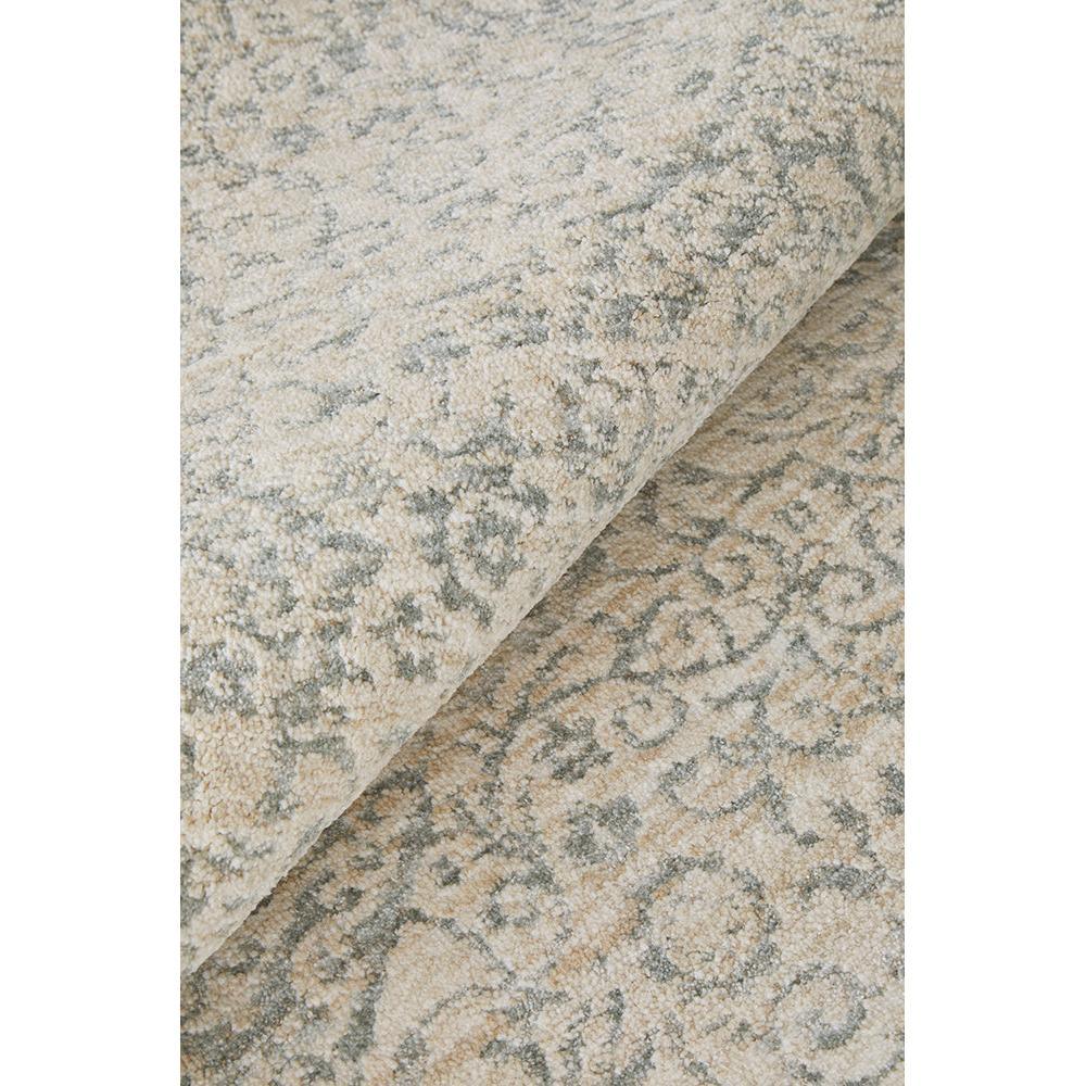 Emma Blomfield Veil Blue Rug featuring scroll pattern in dusty blue, slate-grey and cream on ivory, tufted wool