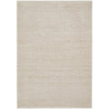 Emma Blomfield Veil Natural Rug with subtle tonal damask in cream, beige and taupe on white background, tufted wool