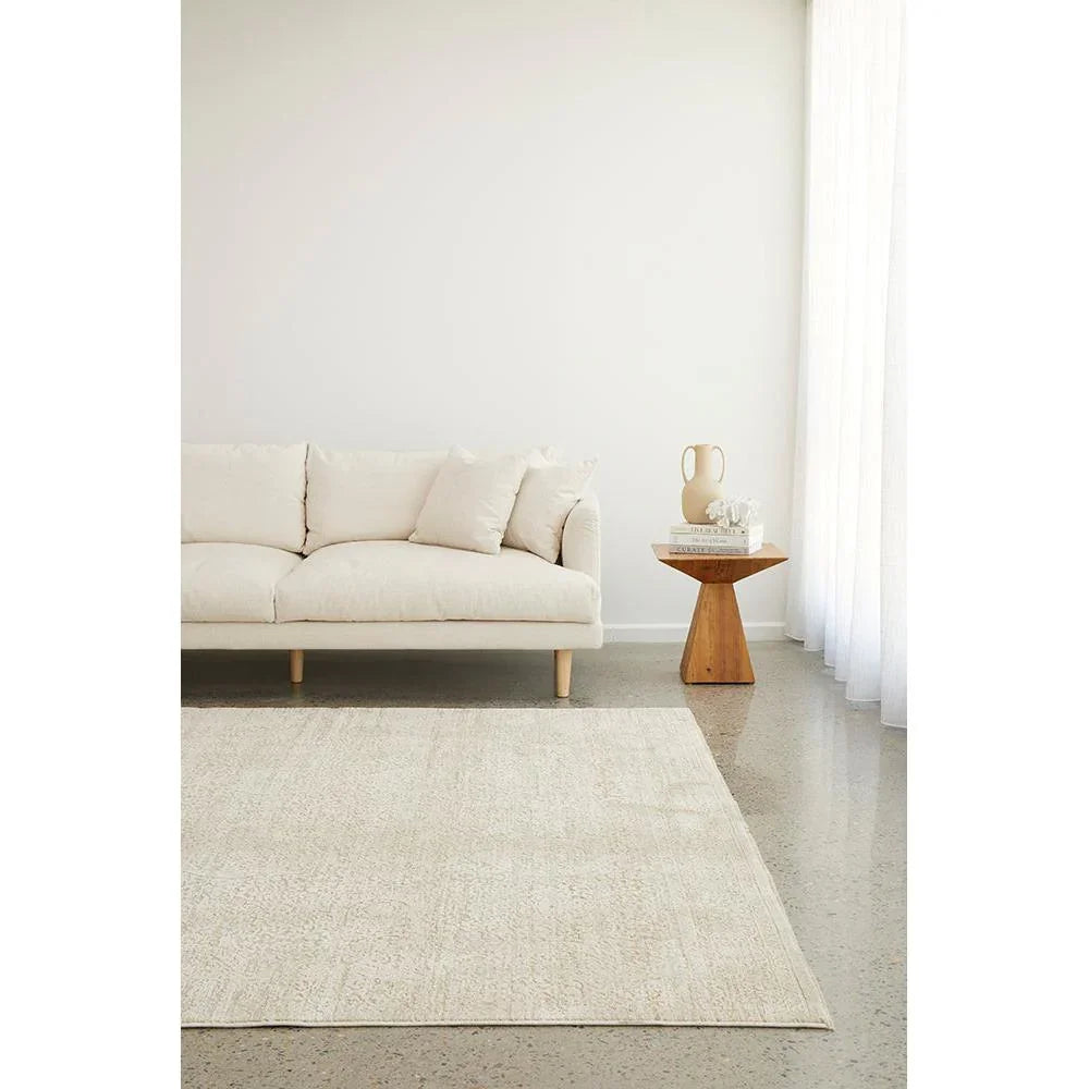 Emma Blomfield Veil Natural Rug featuring weave in cream, ivory and beige on ivory background, hand-tufted wool