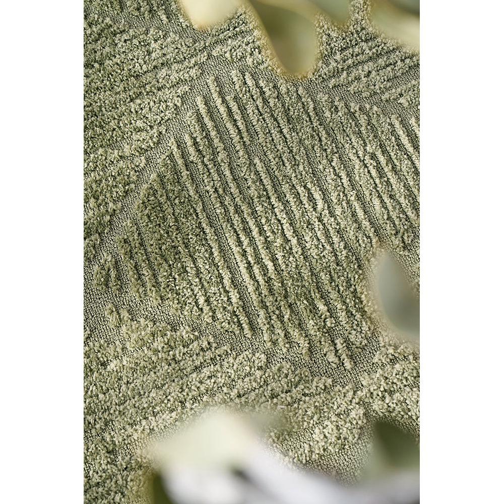 Marigold Shilo Green Runner Rug featuring textured striped pattern in olive green, sage and cream on beige background, hand-tufted wool