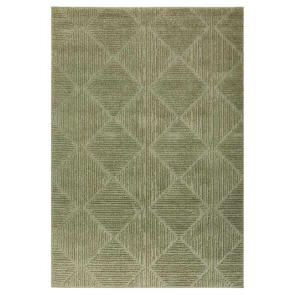 Marigold Shilo Green Rug by Rug Culture featuring geometric diamond pattern in olive, sage on khaki background, hand-tufted wool