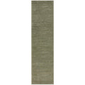 Marigold Suri Green Runner Rug featuring textured striped pattern in olive green, sage and taupe on cream background, hand-tufted wool