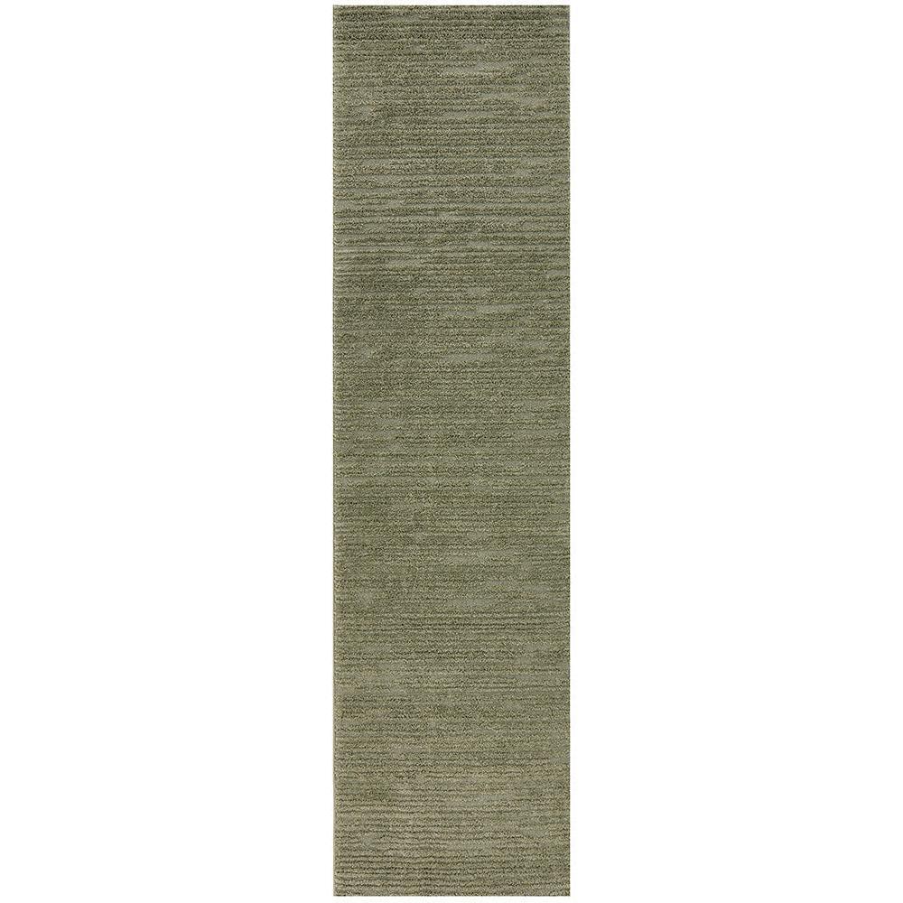 Marigold Suri Green Rug featuring textured striped pattern in olive green, sage and taupe on white background, machine-woven polyester
