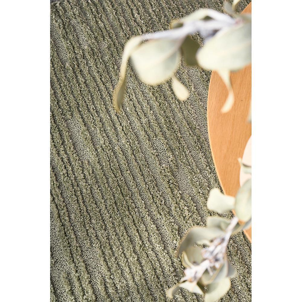 Marigold Suri Green Runner Rug featuring textured striped pattern in olive green and cream on neutral beige background, hand-tufted wool blend