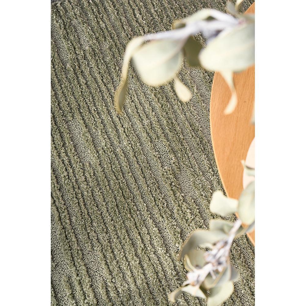 Marigold Suri Green Rug featuring striped pattern in olive green, sage and charcoal on beige background, machine-woven