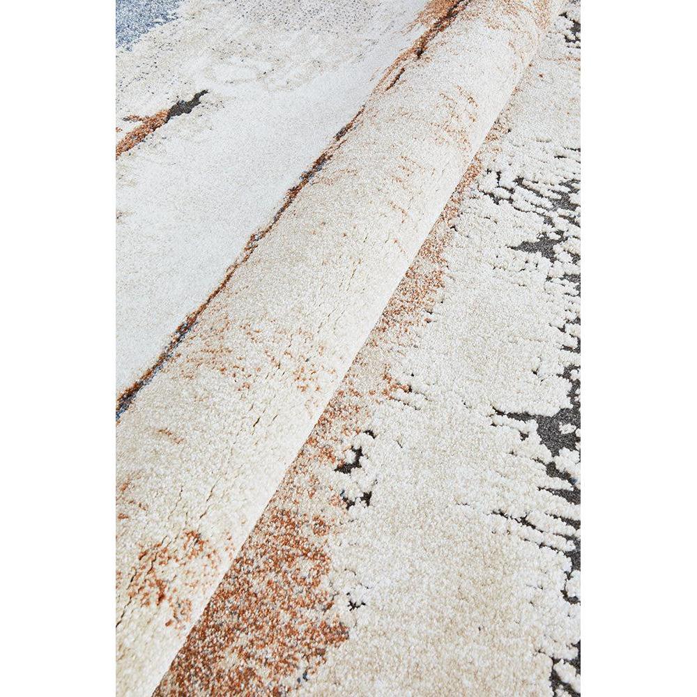 Mosaic Tan Runner Rug featuring mosaic pattern in cream, tan and copper on light beige background, machine-woven polyester blend