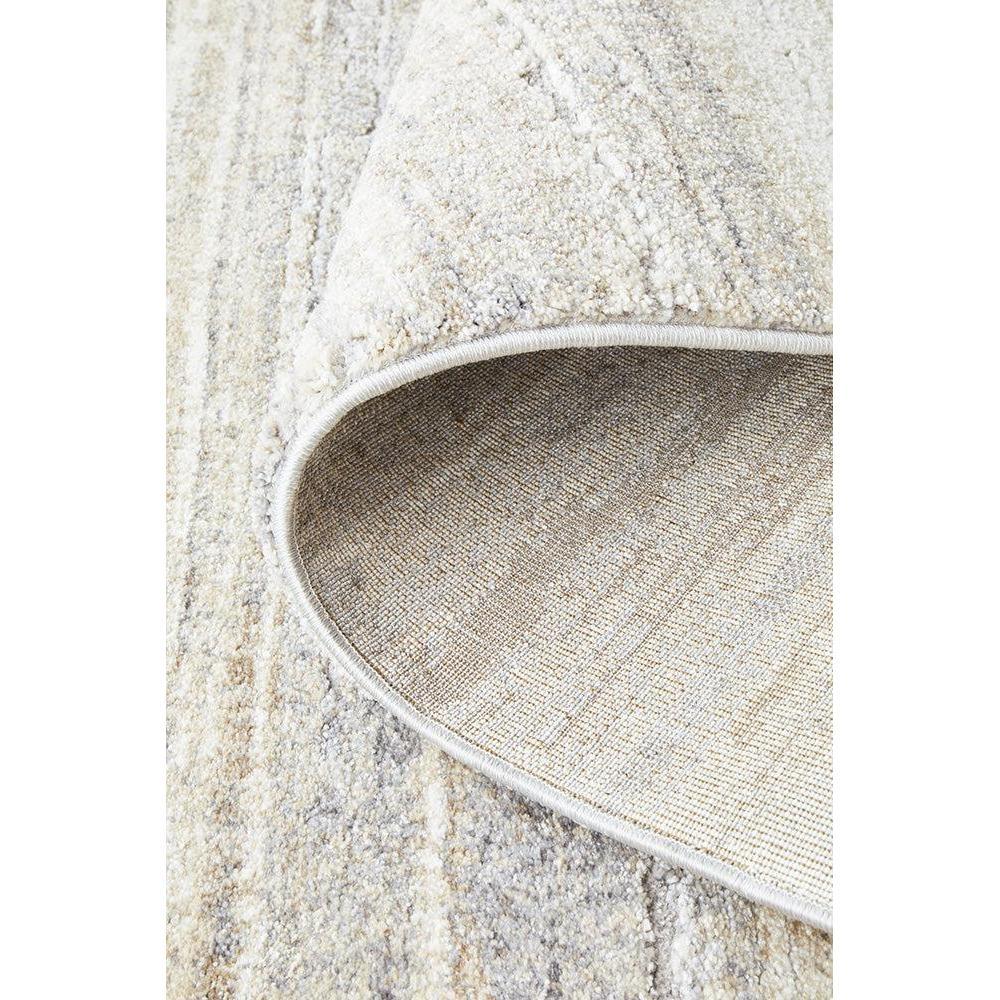 Mosaic Silver Runner Rug by Rug Culture, Formation Collection, abstract mosaic in silver, ivory and taupe on light beige, hand-tufted wool