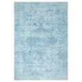 Gemstone Aquamarine Rug featuring distressed medallion pattern in aquamarine, sky blue and teal on light blue background, machine-woven polyester
