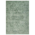 Gemstone Emerald Green Rug featuring vintage distressed oriental medallion in emerald green, sage and grey on soft sage background, power-loomed polyester