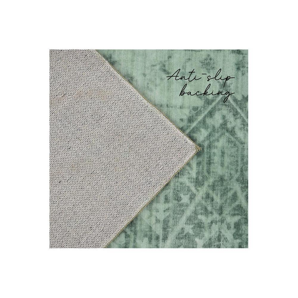 Gemstone Emerald Green Rug featuring abstract marbled pattern in emerald, sage-green and cream on mint backdrop, anti-slip backing, wool