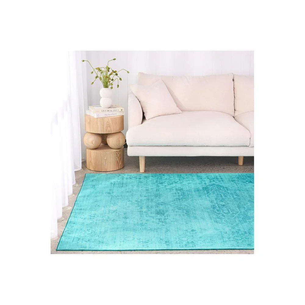 Gemstone Topaz Rug featuring turquoise/teal/aqua distressed pattern on beige floor, machine-made polypropylene rug